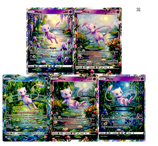 Mew Pokémon Full Art Card Collection - Mystical Garden Design 5 Cards