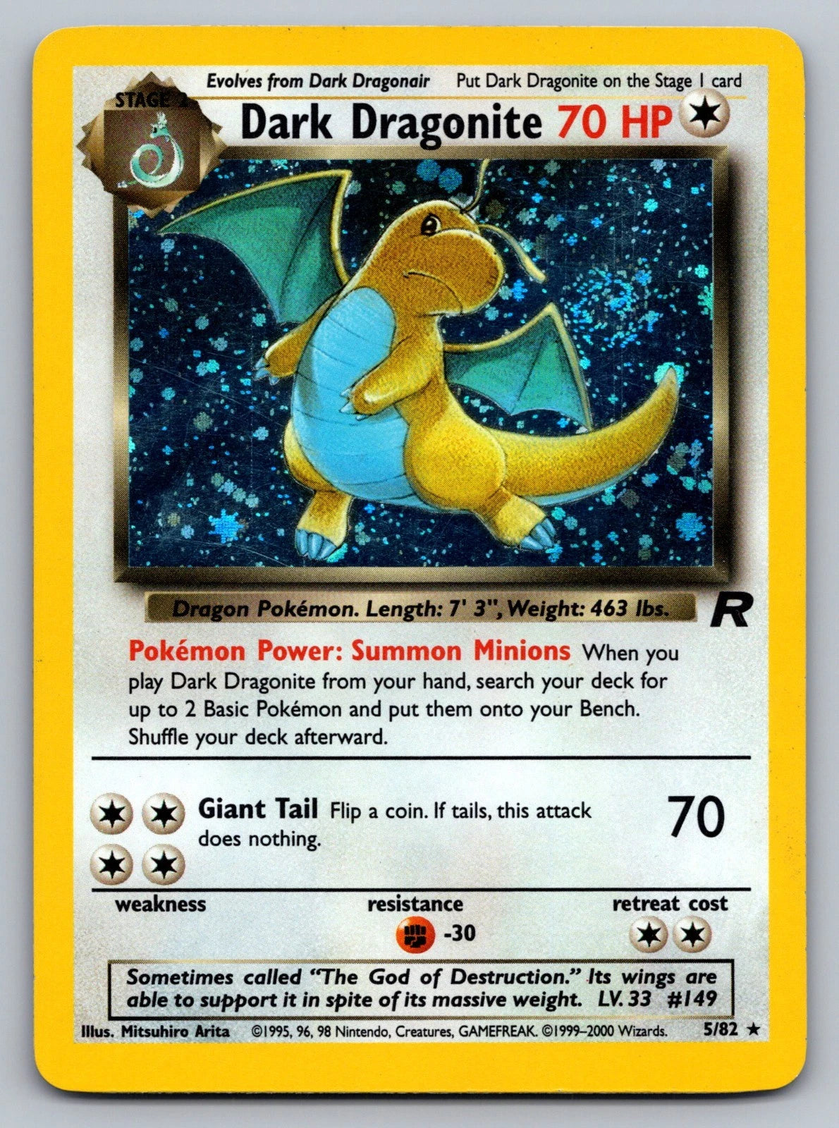 Dark Dragonite Rare Pokemon Card Holographic